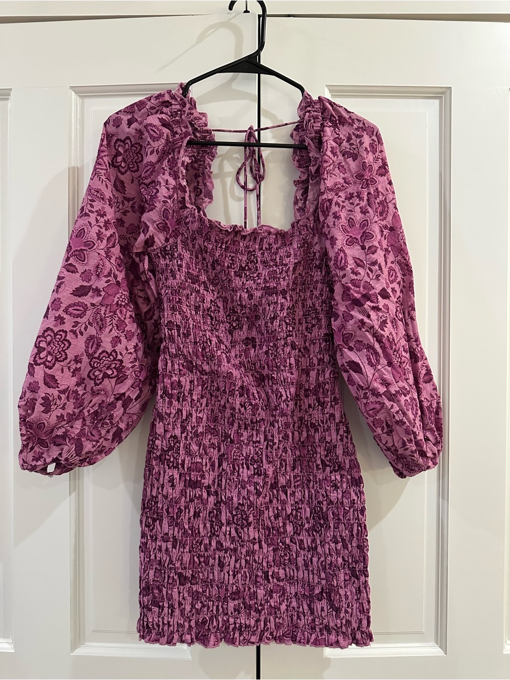 Free People XS Purple Smocked Floral Peasant Mini Dress
